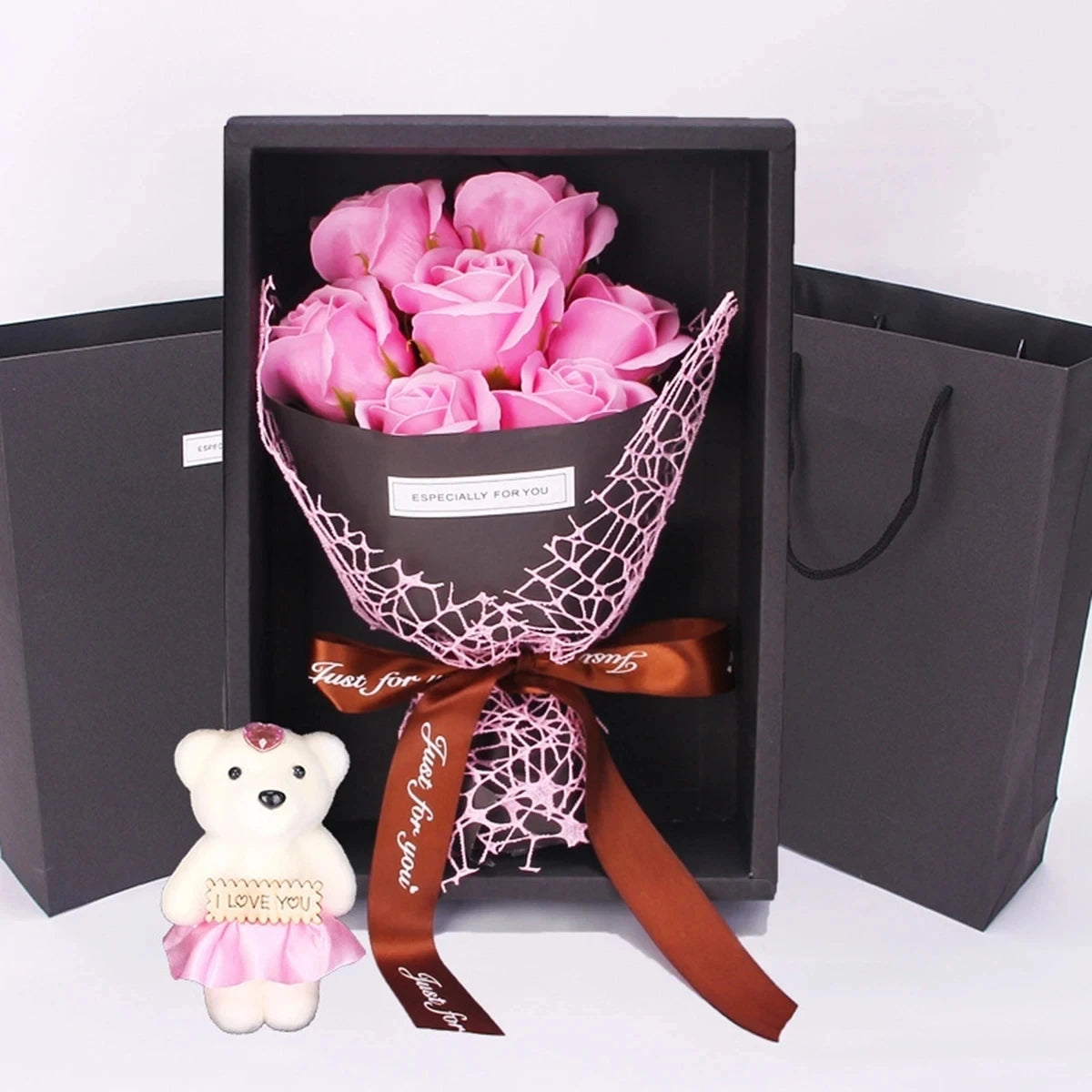 Handmade Rose Bouquet With a Little Bear Gift Box