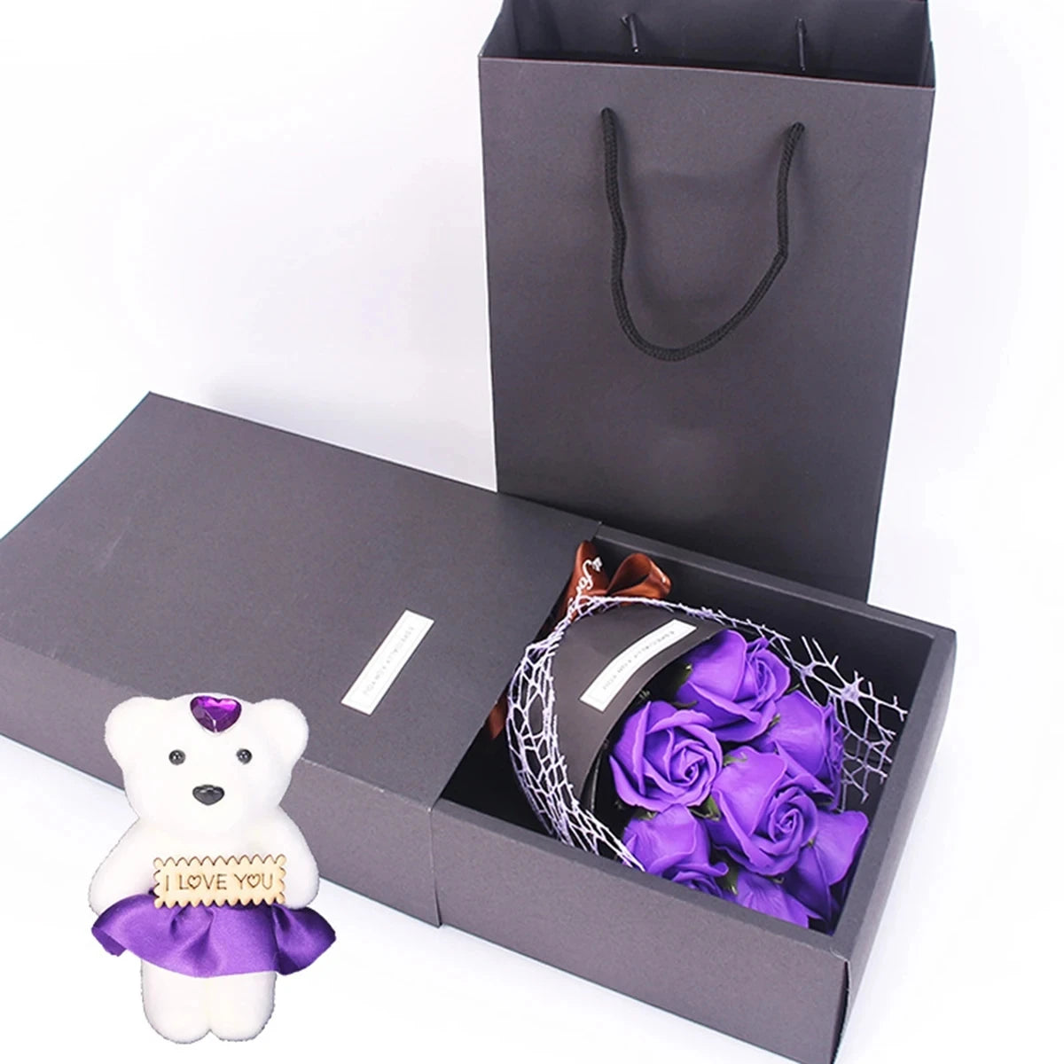 Handmade Rose Bouquet With a Little Bear Gift Box