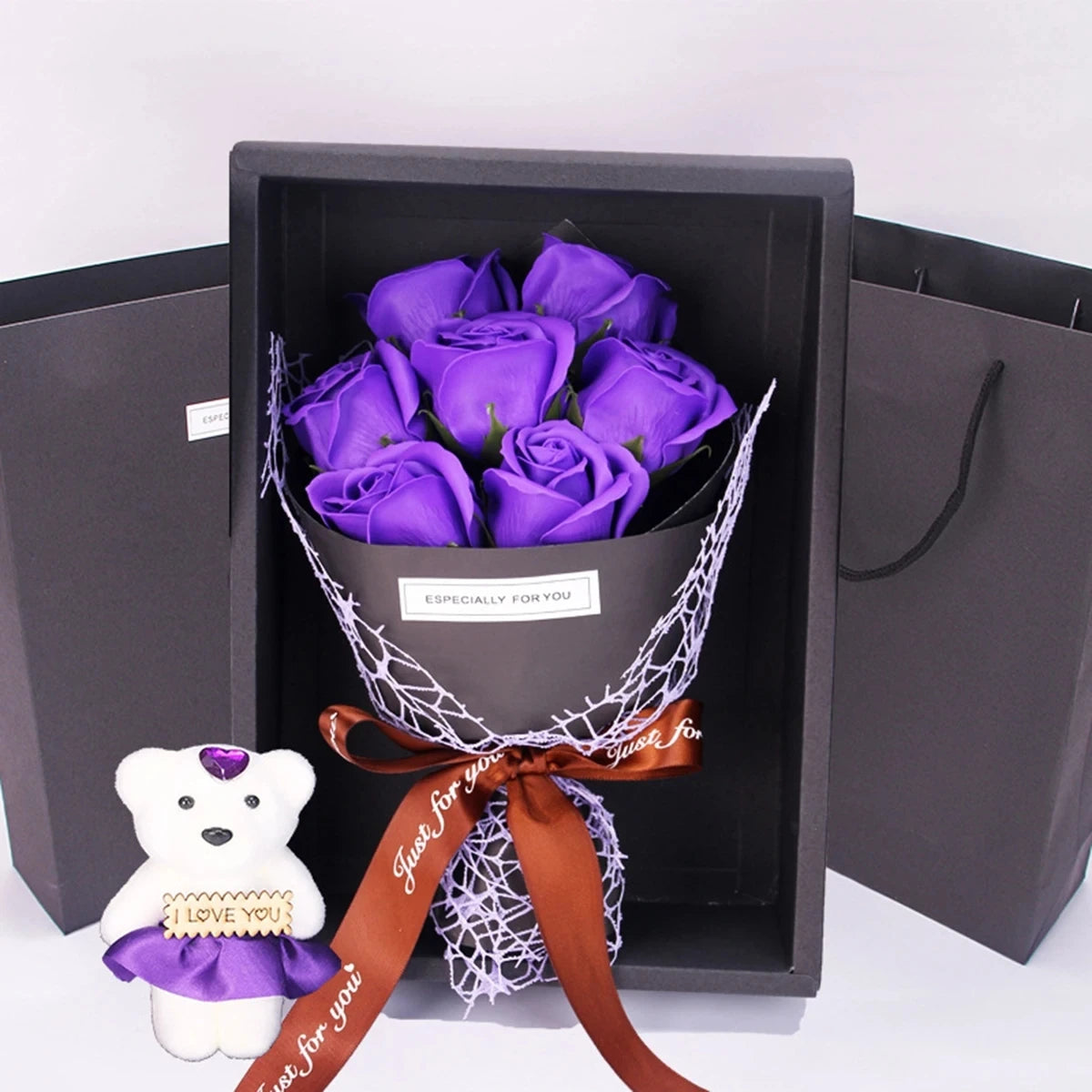 Handmade Rose Bouquet With a Little Bear Gift Box