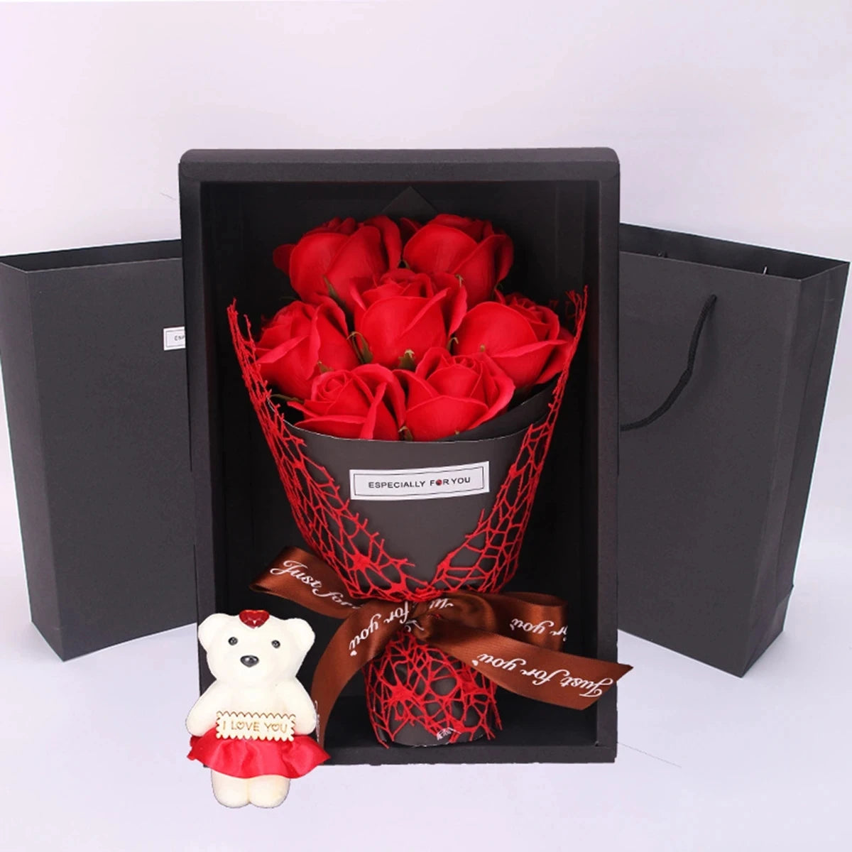 Handmade Rose Bouquet With a Little Bear Gift Box