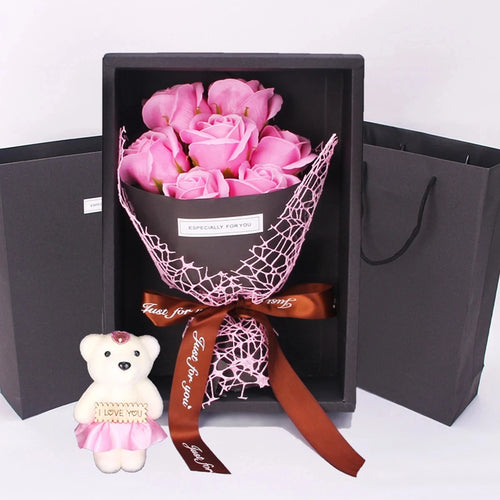 Handmade Rose Bouquet With a Little Bear Gift Box